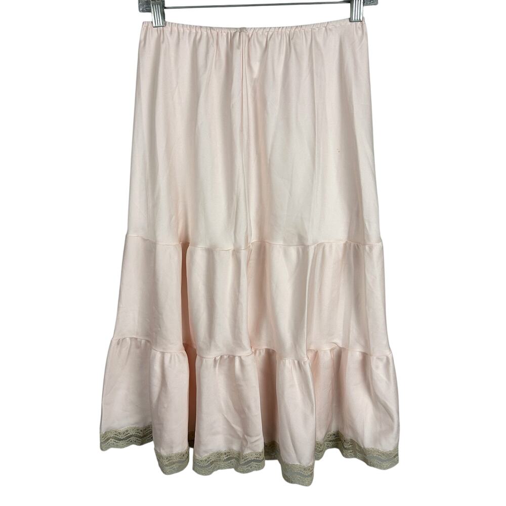 Vintage 70s Natori Tiered Champagne Satin Tiered Elastic Waist Midi Skirt M